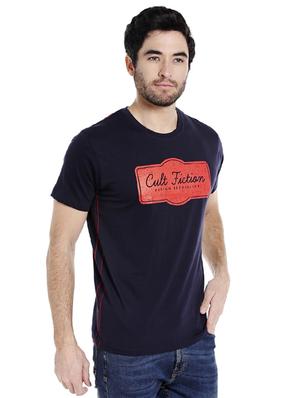 navy blue typographic chest print t-shirt - 16953364 - Standard Image - 2