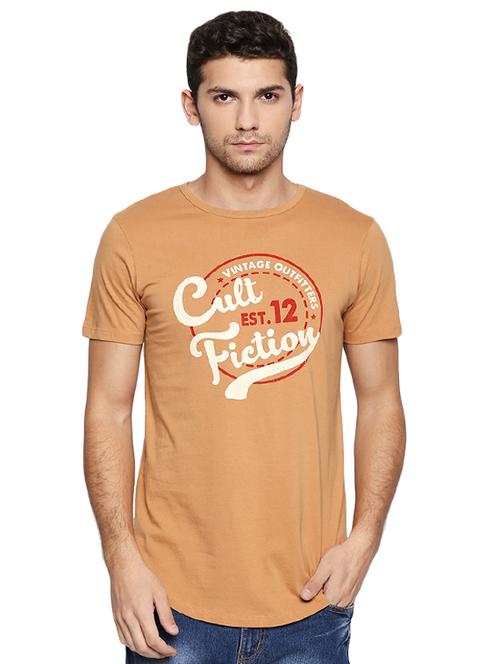 beige typographic chest printed t-shirt - 16953369 - Standard Image - 1