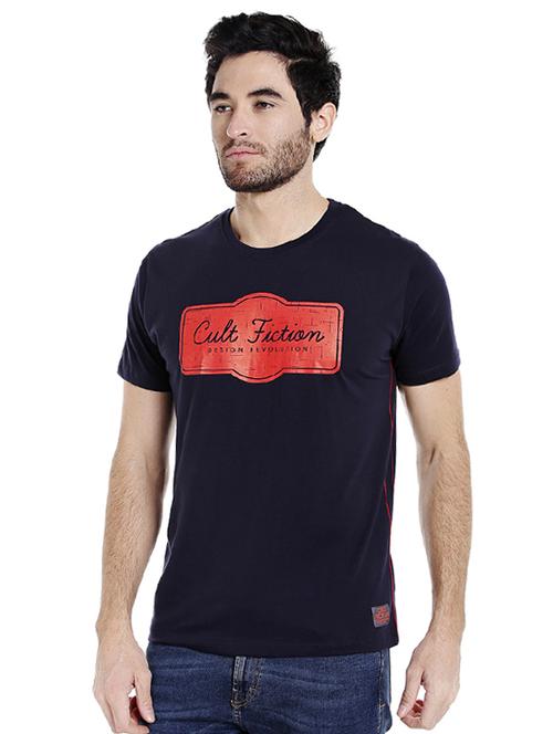 navy blue typographic chest print t-shirt - 16953373 - Standard Image - 1