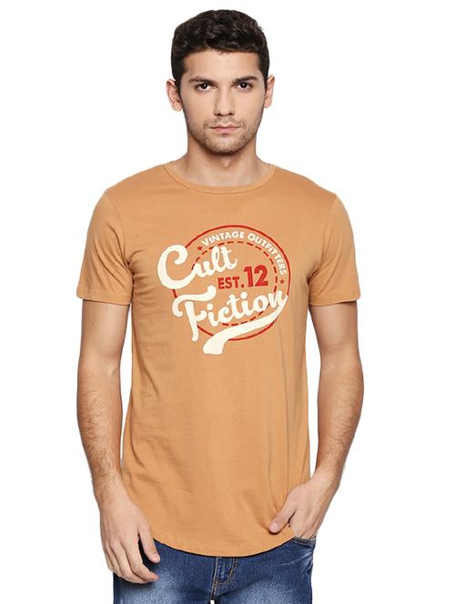 beige typographic chest print t-shirt - 16953388 - Standard Image - 1