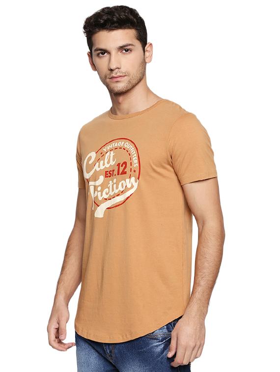 beige typographic chest print t-shirt - 16953388 - Zoom Image - 2