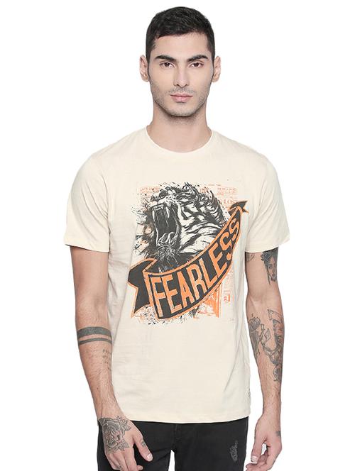 beige typographic chest print t-shirt - 16953392 - Standard Image - 1