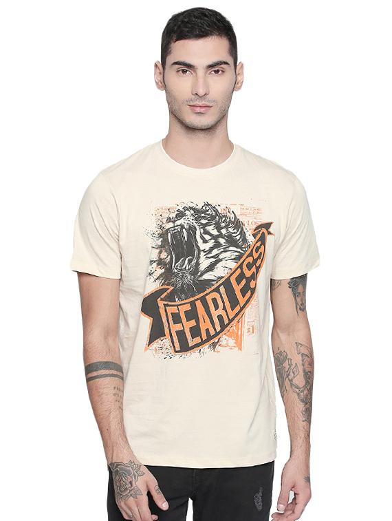 beige typographic chest print t-shirt - 16953392 - Zoom Image - 1