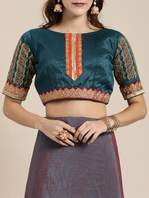 half & half embroidered saree with blouse - 16953656 - Standard Image - 3