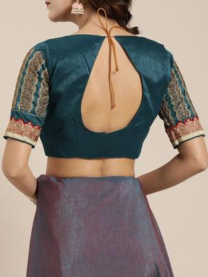 half & half embroidered saree with blouse - 16953656 - Standard Image - 4