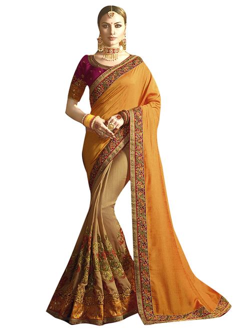 embroidered half & half saree with blouse - 16953659 - Standard Image - 1