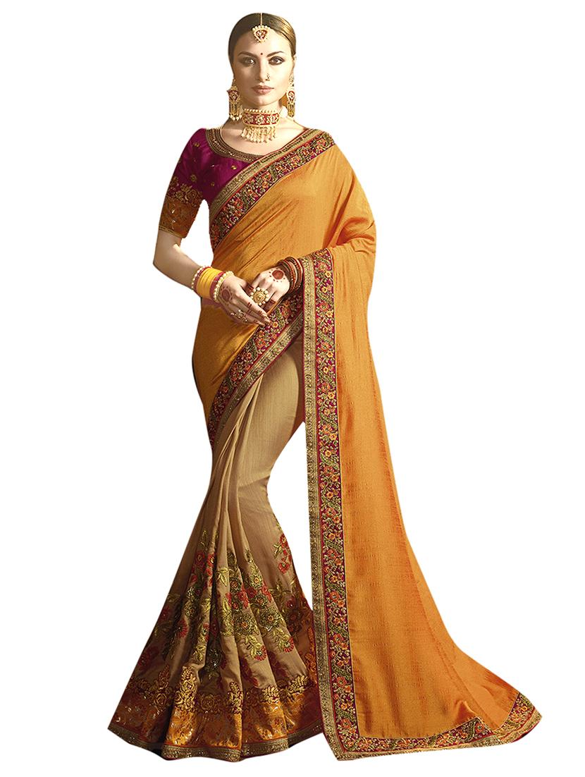 embroidered half & half saree with blouse - 16953659 - Zoom Image - 1