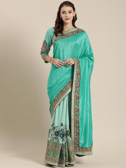 solid embroidered saree with blouse - 16953662 - Standard Image - 1