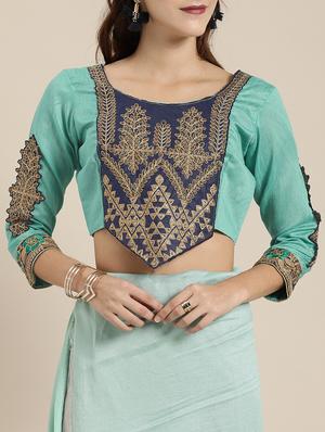 solid embroidered saree with blouse - 16953662 - Standard Image - 3
