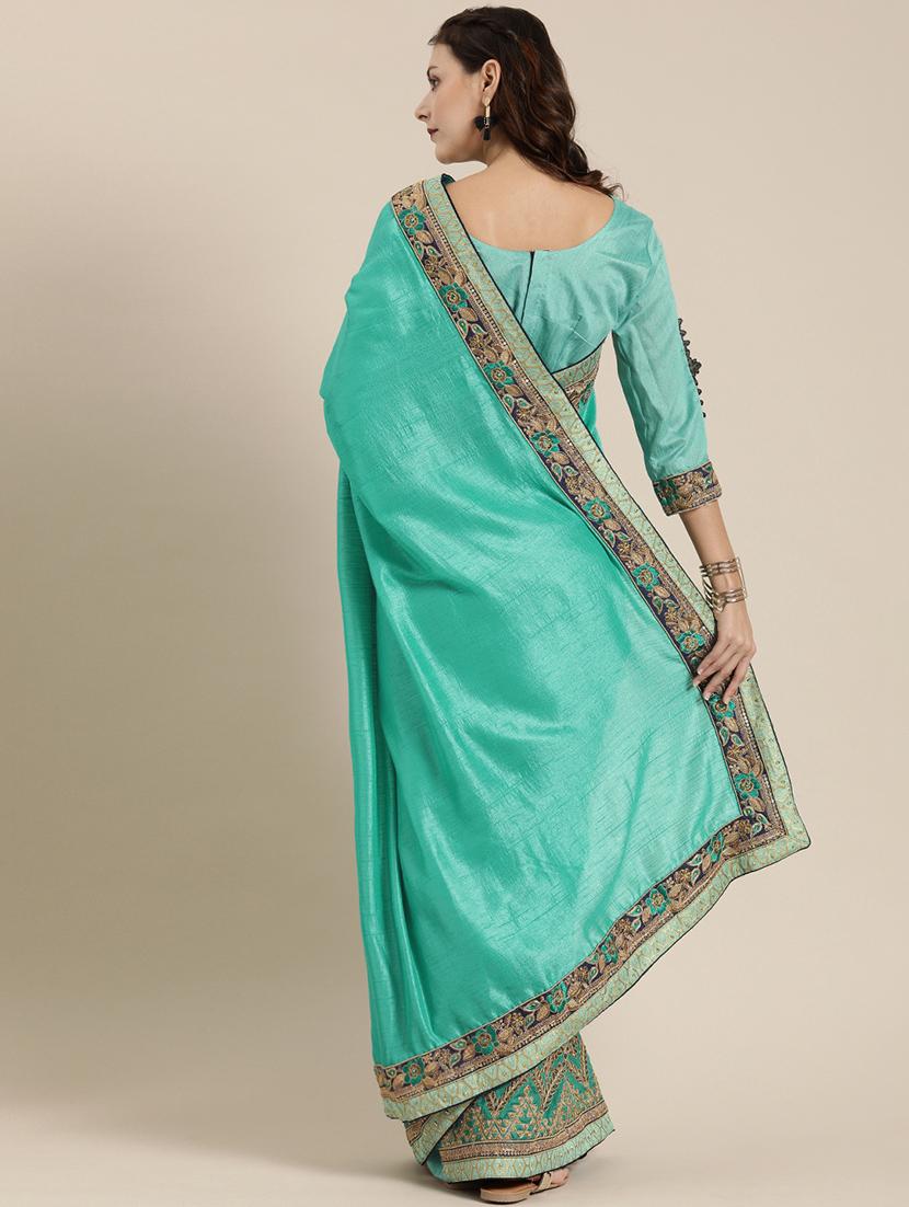 solid embroidered saree with blouse - 16953662 - Zoom Image - 2