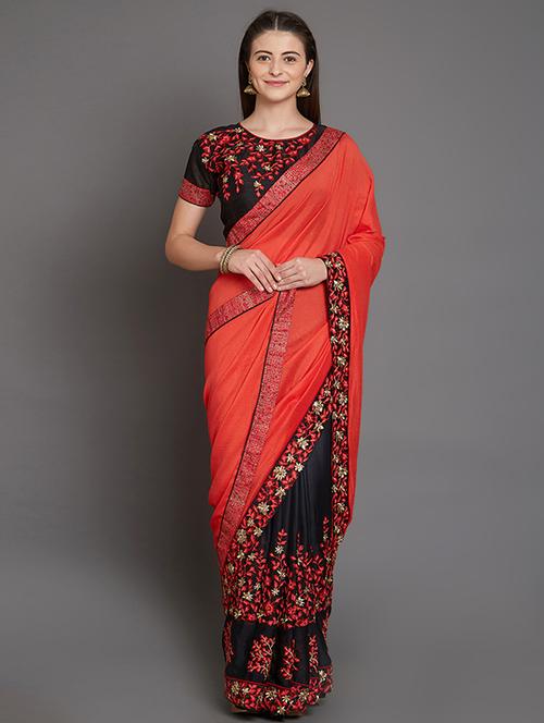 half & half embroidered saree with blouse - 16953674 - Standard Image - 1