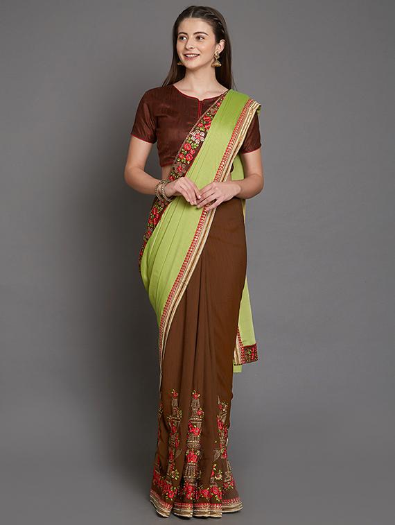 half & half embroidered saree with blouse - 16953675 - Zoom Image - 1