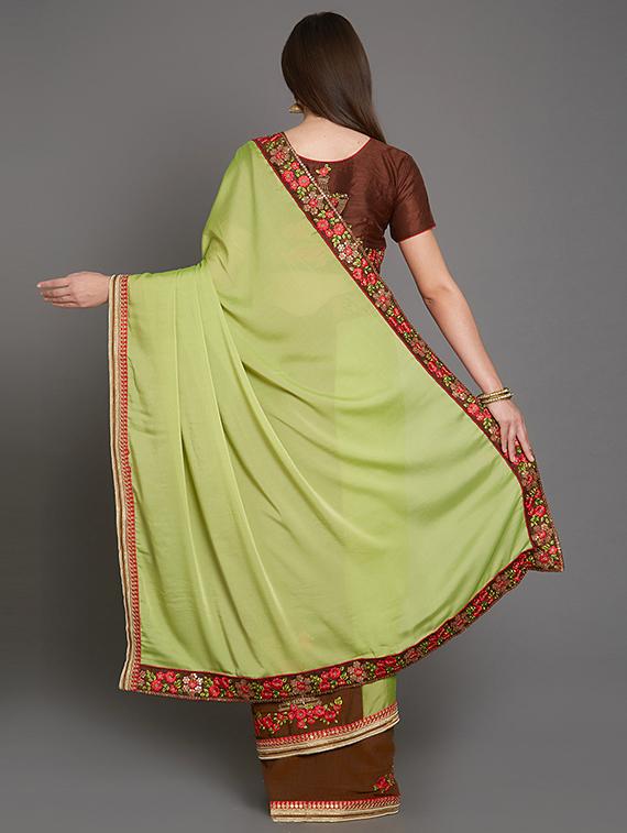 half & half embroidered saree with blouse - 16953675 - Zoom Image - 2