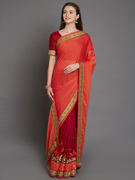 half & half embroidered saree with blouse - 16953676 - Zoom Image - 1