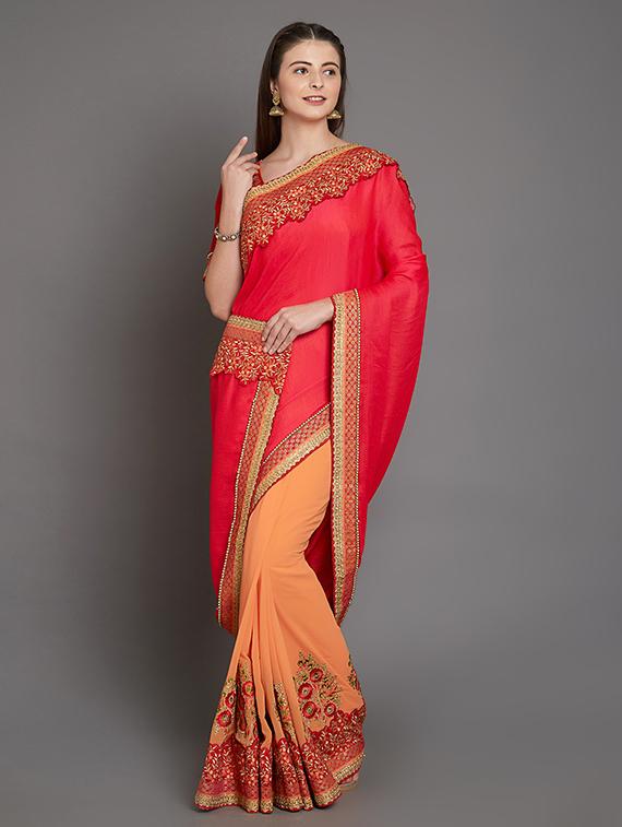 half & half embroidered saree with blouse - 16953677 - Zoom Image - 1