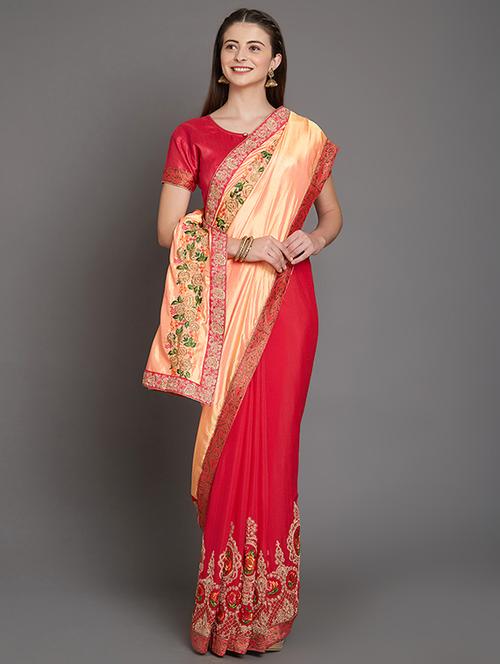half & half embroidered saree with blouse - 16953679 - Standard Image - 1