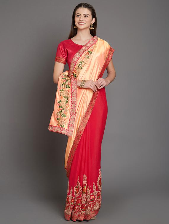 half & half embroidered saree with blouse - 16953679 - Zoom Image - 1