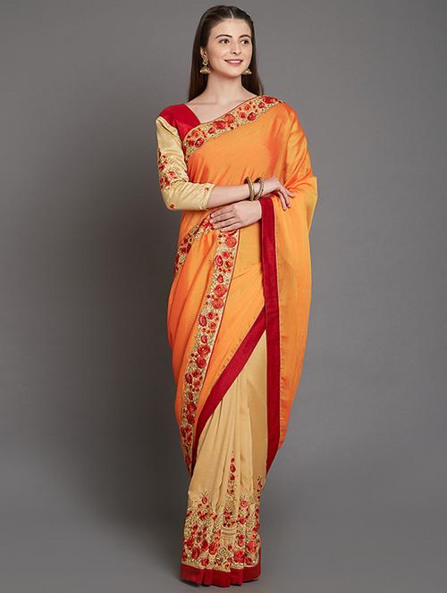 half & half embroidered saree with blouse - 16953680 - Standard Image - 1