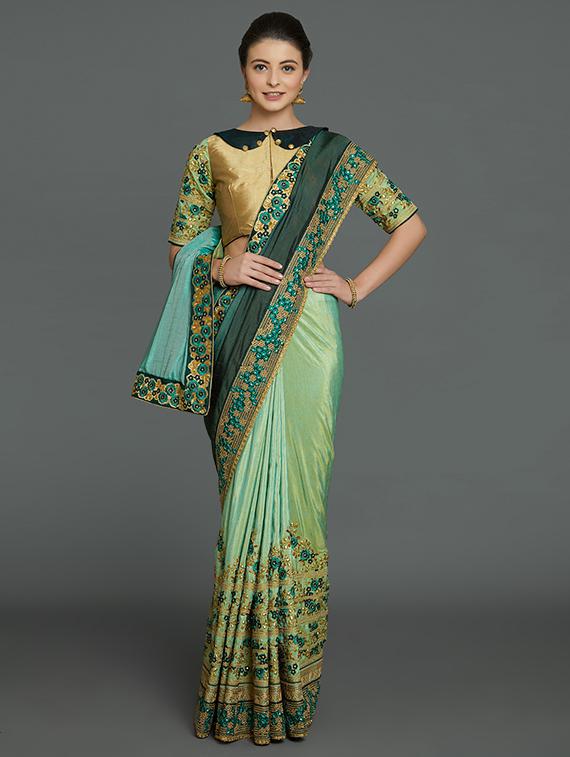half & half embroidered saree with blouse - 16953683 - Zoom Image - 1