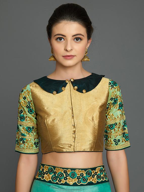 half & half embroidered saree with blouse - 16953683 - Zoom Image - 3