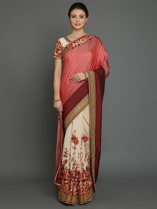 half & half embroidered saree with blouse - 16953684 - Standard Image - 1