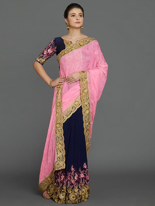 half & half embroidered saree with blouse - 16953686 - Standard Image - 1