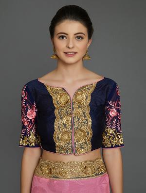 half & half embroidered saree with blouse - 16953686 - Standard Image - 3
