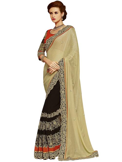 half & half embroidered saree with blouse - 16953690 - Standard Image - 1