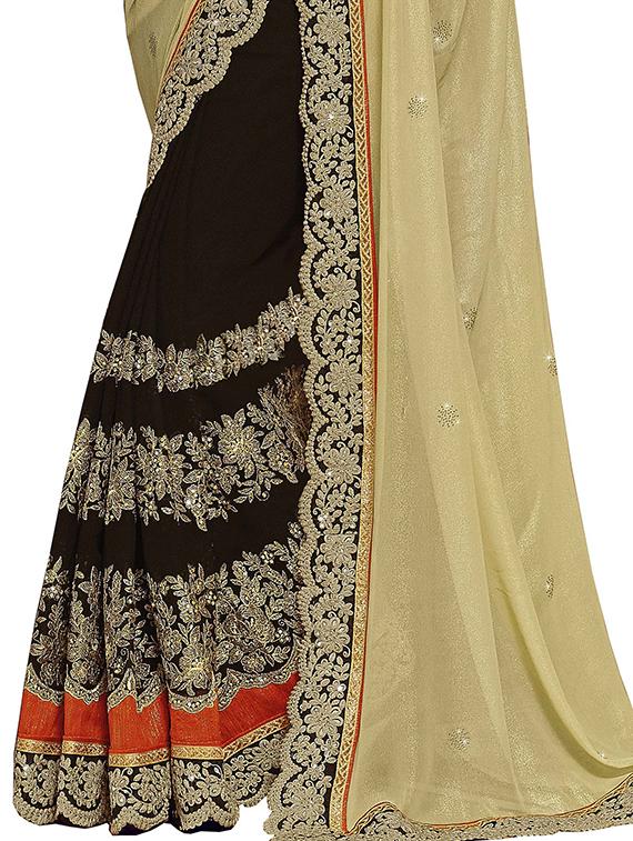 half & half embroidered saree with blouse - 16953690 - Zoom Image - 2