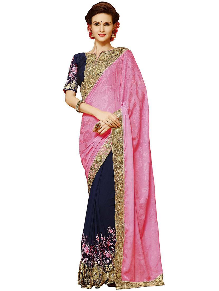 half & half embroidered saree with blouse - 16953691 - Zoom Image - 1