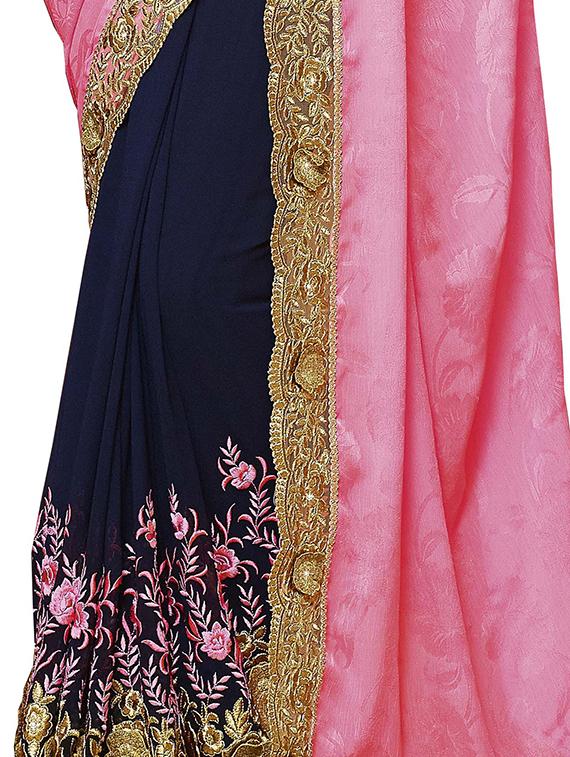 half & half embroidered saree with blouse - 16953691 - Zoom Image - 2