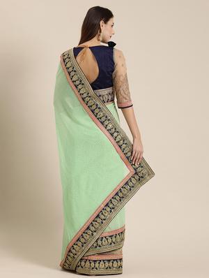 half & half embroidered saree with blouse - 16953692 - Standard Image - 2