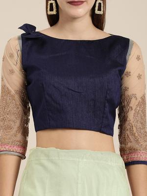 half & half embroidered saree with blouse - 16953692 - Standard Image - 3
