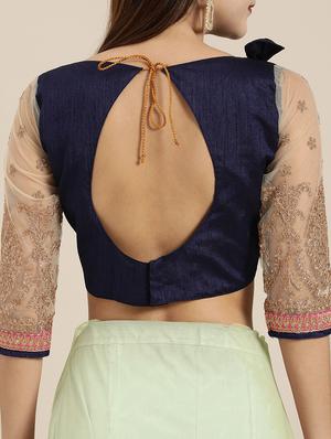 half & half embroidered saree with blouse - 16953692 - Standard Image - 4
