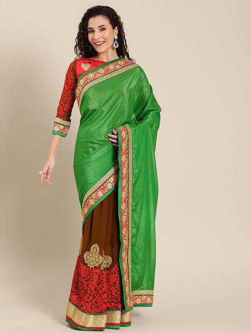 embroidered half & half saree with blouse - 16953695 - Standard Image - 1