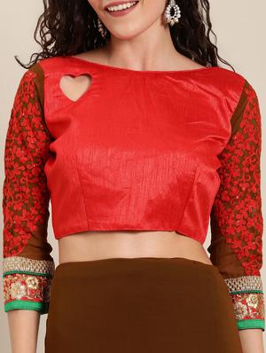 embroidered half & half saree with blouse - 16953695 - Standard Image - 3