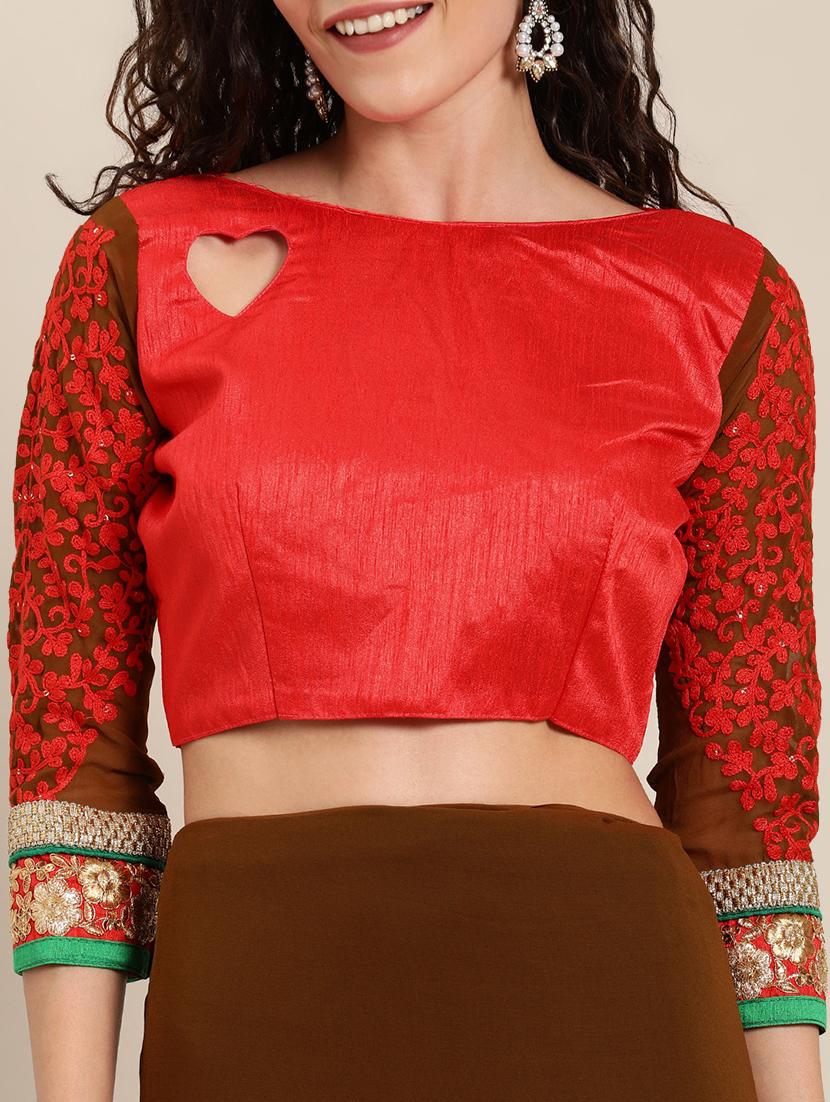 embroidered half & half saree with blouse - 16953695 - Zoom Image - 3