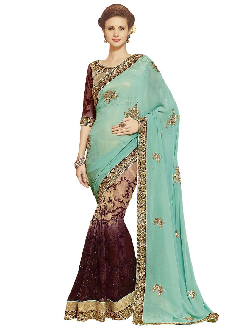 embroidered half & half saree with blouse - 16953696 - Zoom Image - 1