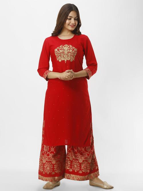embroidered kurta palazzo set - 16953857 - Standard Image - 1