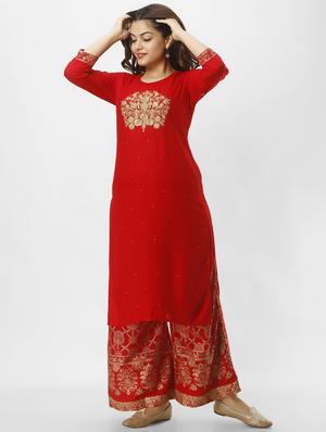 embroidered kurta palazzo set - 16953857 - Standard Image - 2