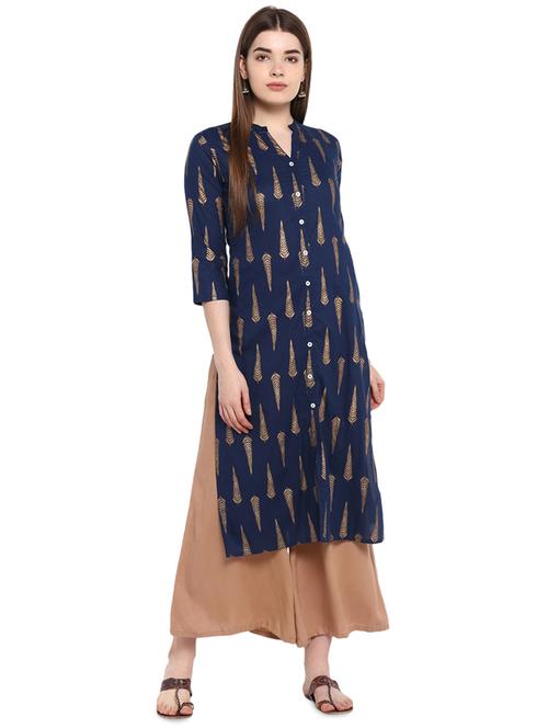 foil print straight kurta - 16953866 - Standard Image - 1