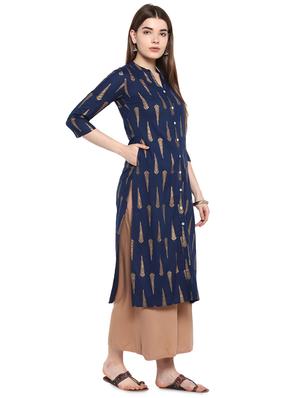 foil print straight kurta - 16953866 - Standard Image - 2