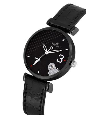 swisstone ck340-blk black leather strap analog wrist watch for women - 16954023 - Standard Image - 2