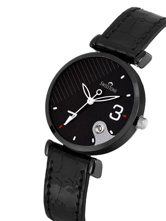 swisstone ck340-blk black leather strap analog wrist watch for women - 16954023 - Zoom Image - 2