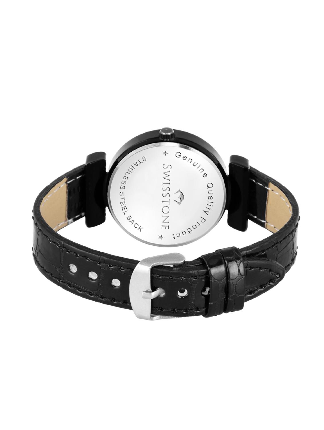 swisstone ck340-blk black leather strap analog wrist watch for women - 16954023 - Zoom Image - 3
