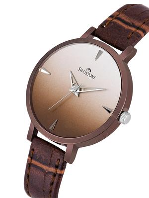 swisstone ck409-brwn brown leather strap analog wrist watch for women - 16954027 - Standard Image - 2