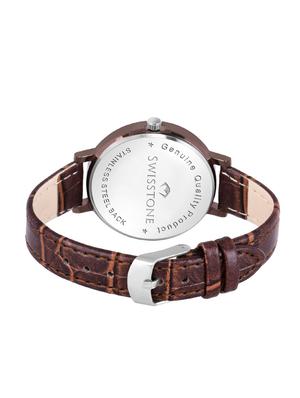 swisstone ck409-brwn brown leather strap analog wrist watch for women - 16954027 - Standard Image - 3