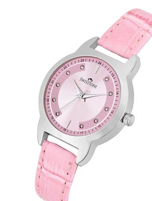 swisstone sw-l143-pink pink leather strap analog wrist watch for women - 16954029 - Standard Image - 2