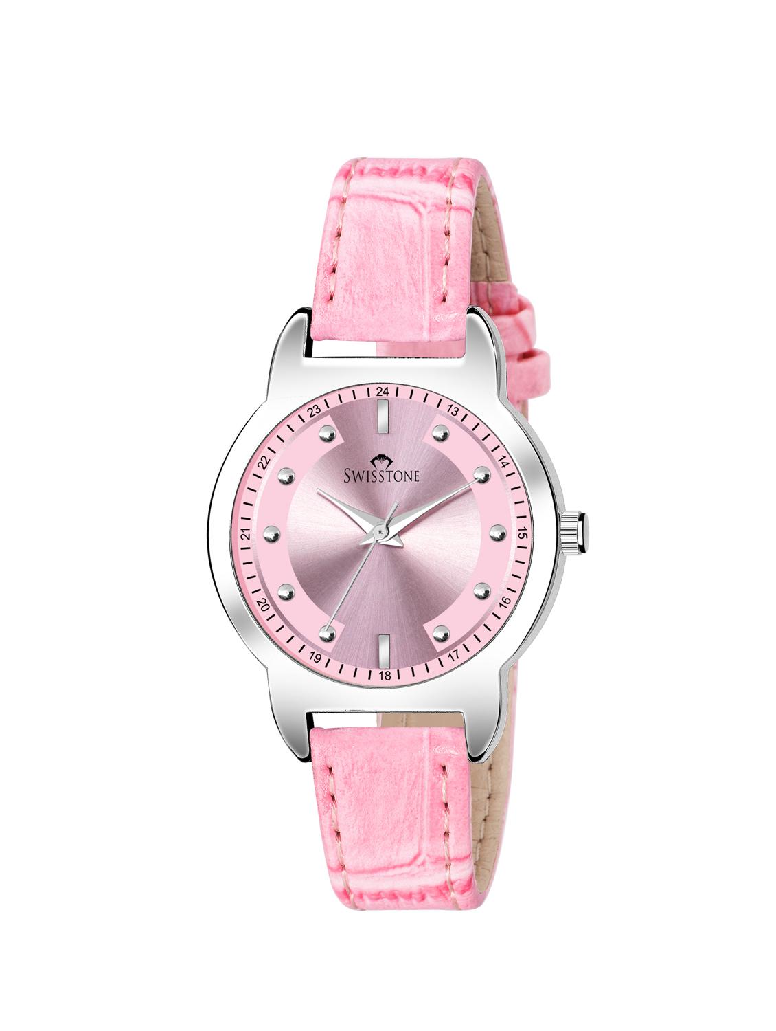 swisstone sw-l143-pink pink leather strap analog wrist watch for women - 16954029 - Zoom Image - 1