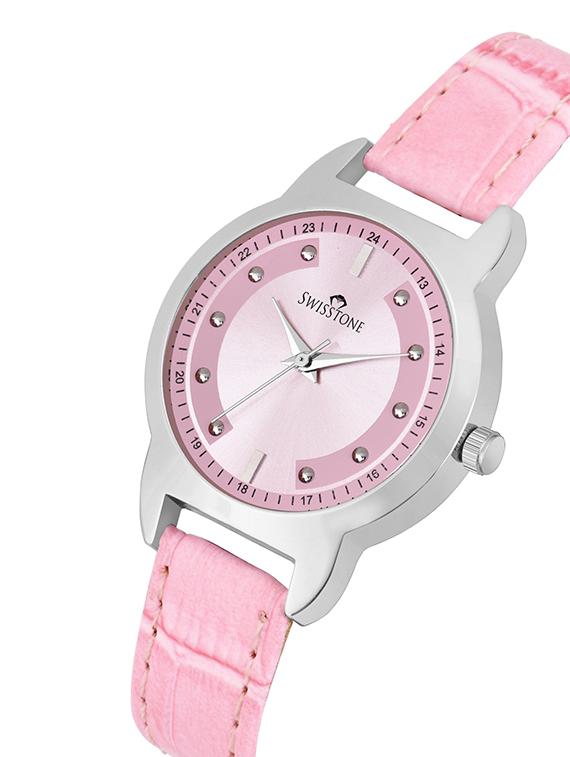 swisstone sw-l143-pink pink leather strap analog wrist watch for women - 16954029 - Zoom Image - 2